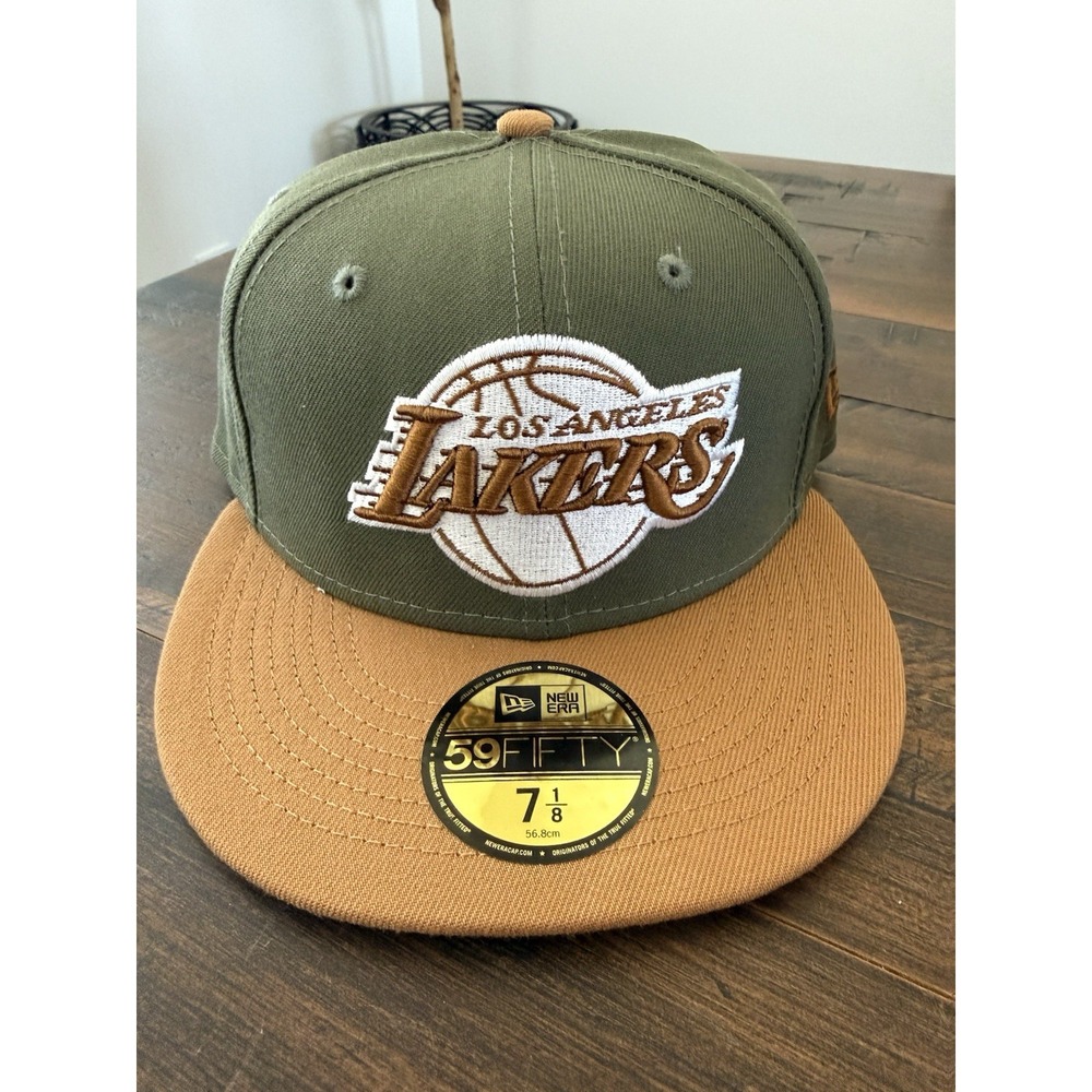 NWT Los Angeles LA Lakers New Era Fitted Hat 7 1/4 59Fifty 2 Tone Green Tan